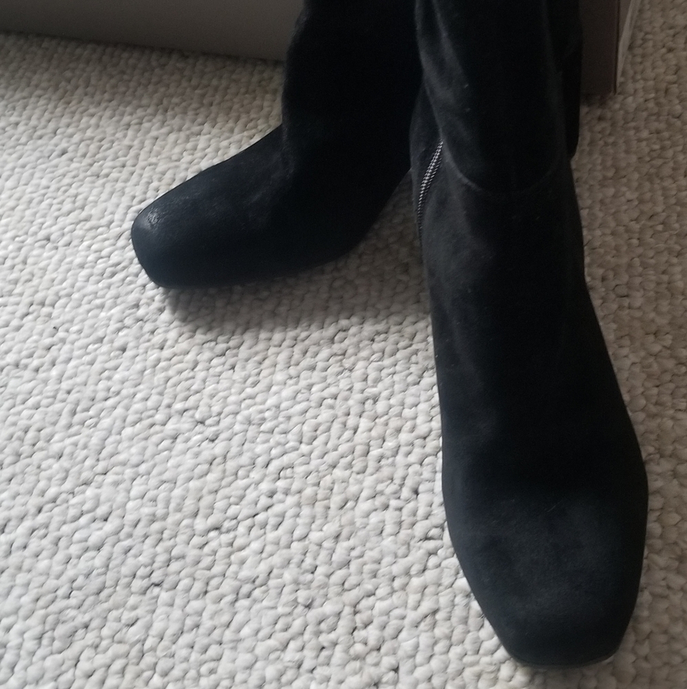 Thigh High Franco Sarto Black Suede, 7.5 heeled boots with box &shape stuffers.
